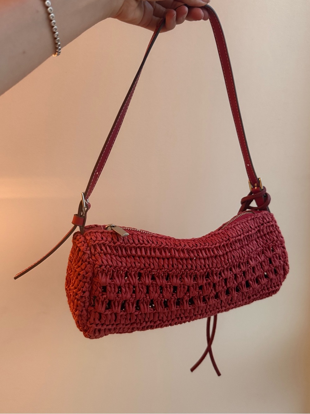 H&M Red Raffia Crochet Shoulder Bag + Star Charm Bundle - Picture 2 of 4